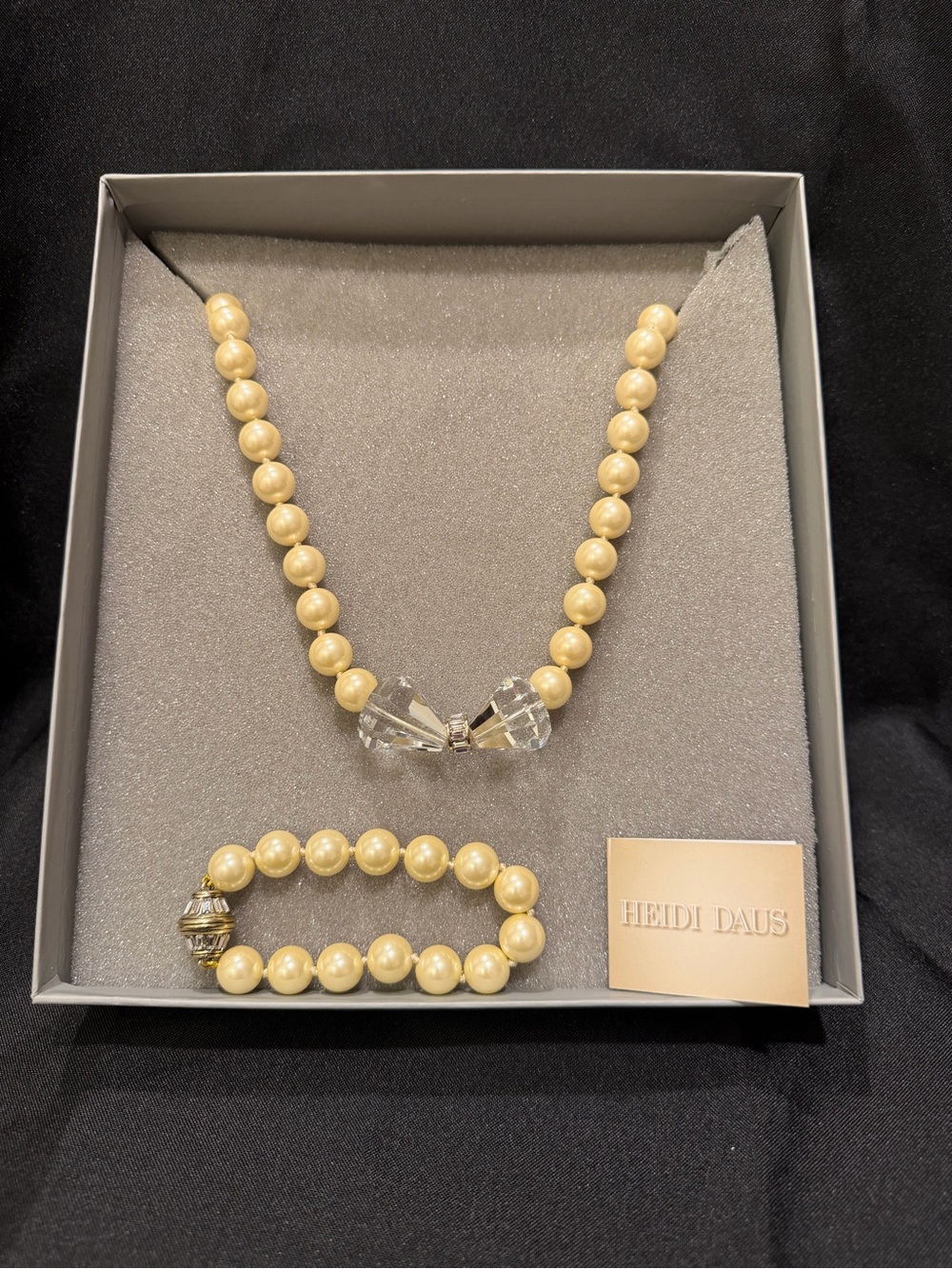 Heidi Daus Pearl Bead Necklace and Bracelet Set in Cream & Crystal -Disney